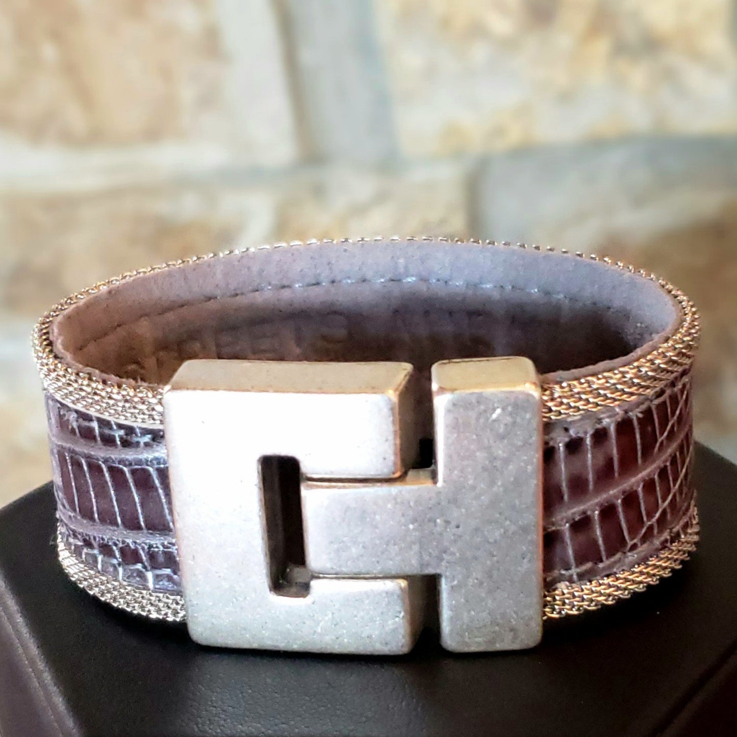 CUFF - Lizard Embossed leather w/silver magnetic closure