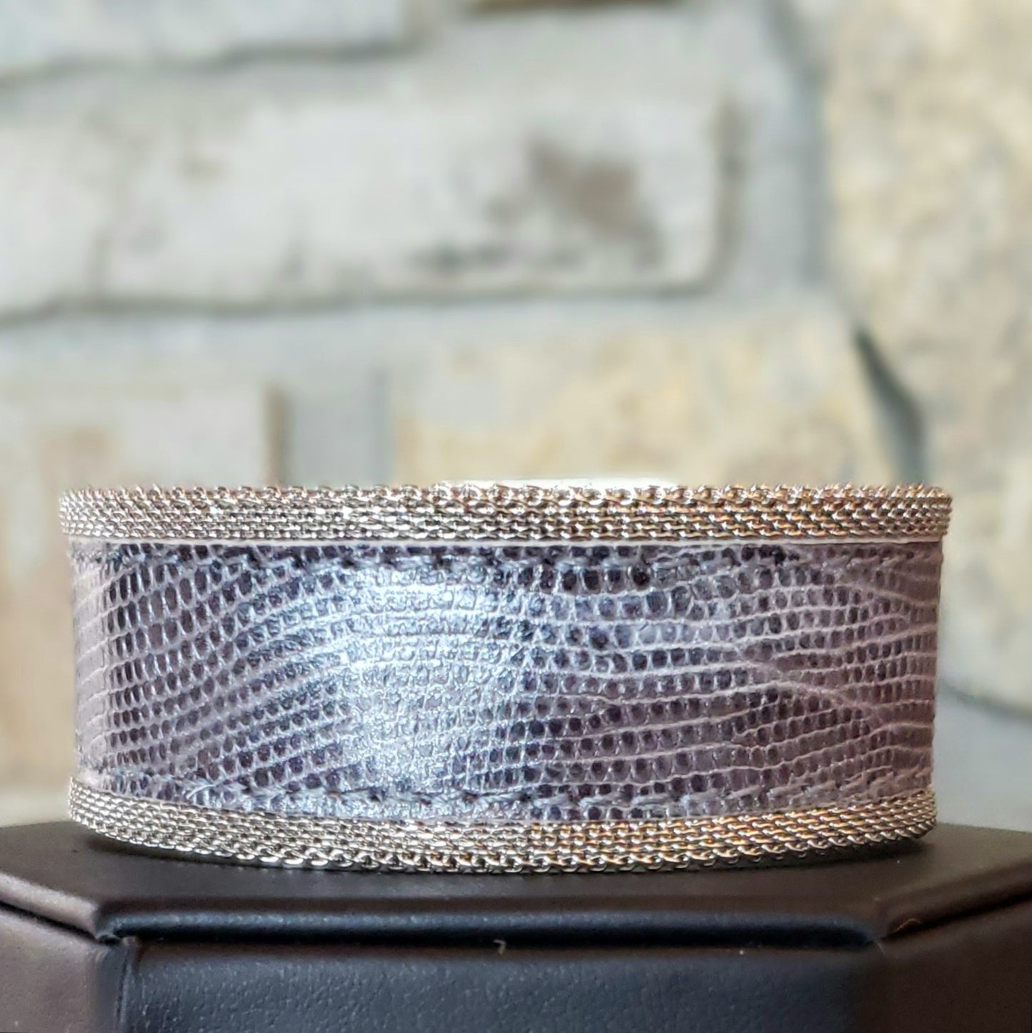 CUFF - Lizard Embossed leather w/silver magnetic closure