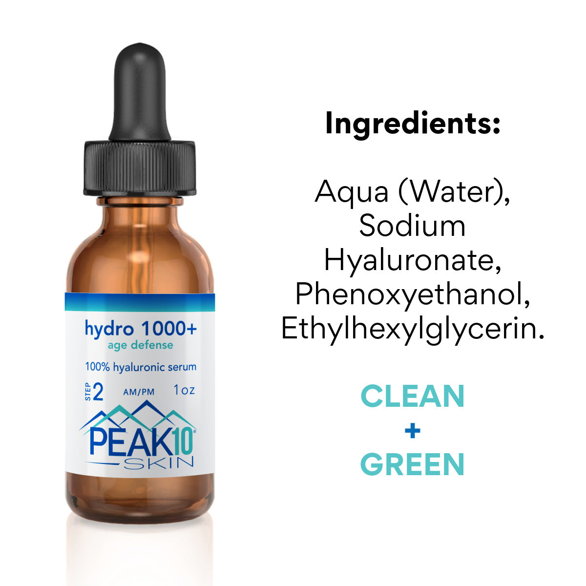 Peak 10 Skin Hydro 1000+ Age Defense Pure Hyaluronic Serum