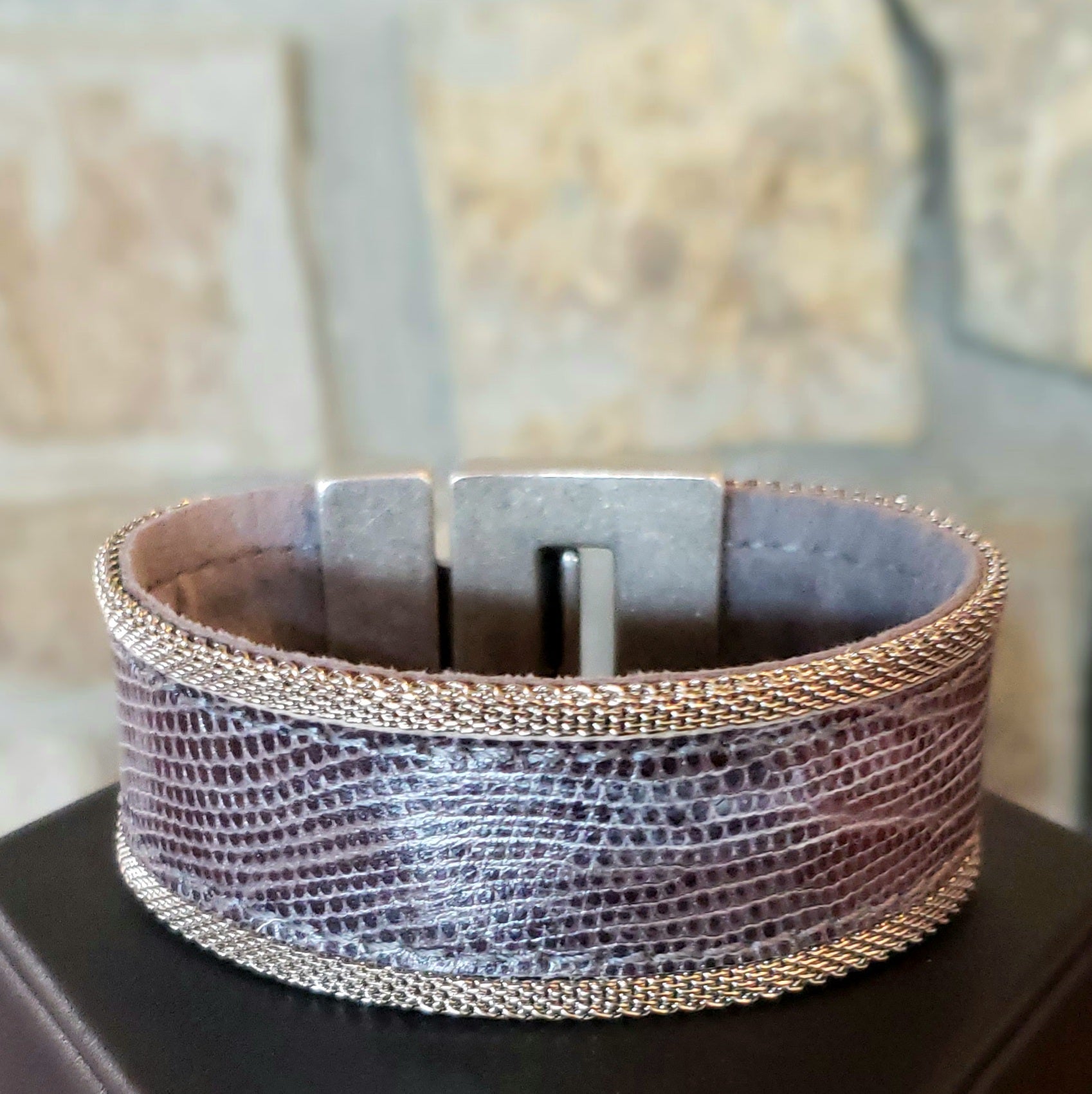 Bronze deals snakeskin bracelet, Statement and luxury bracelet, High quality leather cuff, Unique gift