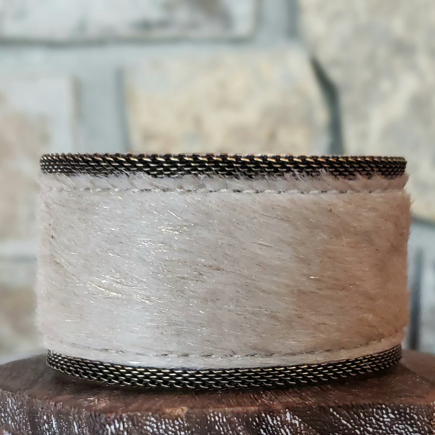 CUFF - Burn out Ivory Hide w/ Brass Mesh and Gold