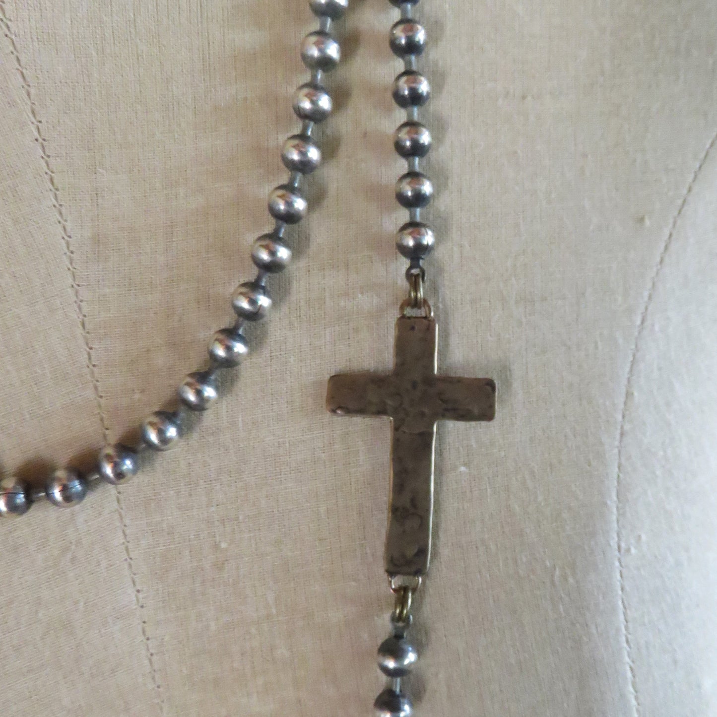 zoWEE Classic Vintage Silver Ball Chain w/2  Bronze Crosses
